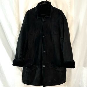 VINTAGE SAWYER of NAPA Sheepskin Shearling Coat Women 12 Black Suede Button Down